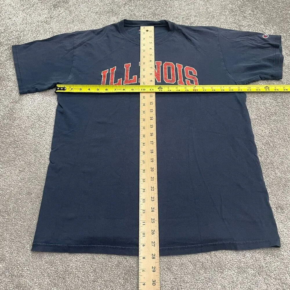 Champion University Of Illinois Graphic T-Shirt Mens Large Navy Blue Crew Tee - Picture 6 of 10